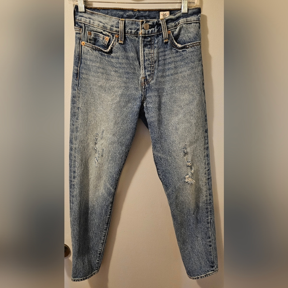 Levis Jeans White Oak Cone Denim Selvedge Ankle Distressed Button Fly Women Sz26